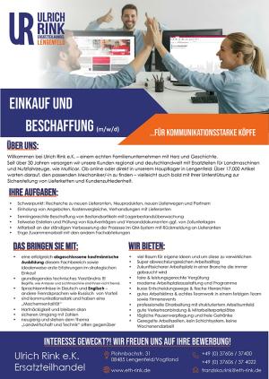 Einkauf Beschaffung Rink Stellenausschreibung 03 2026