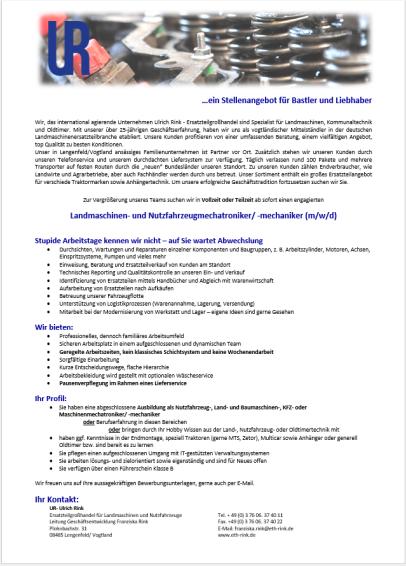 Landmaschinenmechaniker Schlosser