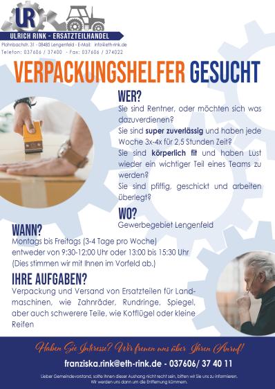 Aushang Verpackungshelfer gesucht