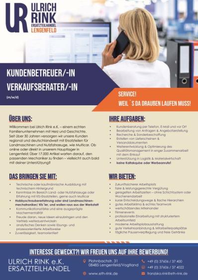 Stellenausschreibung Kundenbetreuung 01 2026