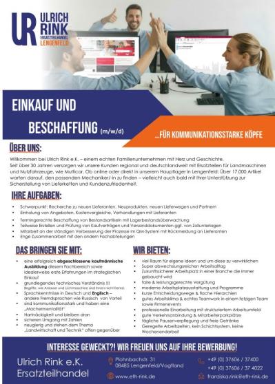Einkauf Beschaffung Rink Stellenausschreibung 03 2026