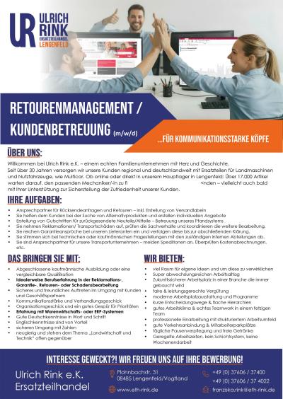 Retourenmanagement Rink Stellenausschreibung 08 2026 web