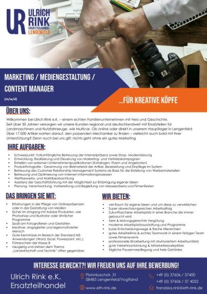 Stellenausschreibung Marketing Mediengestaltung 01 2025